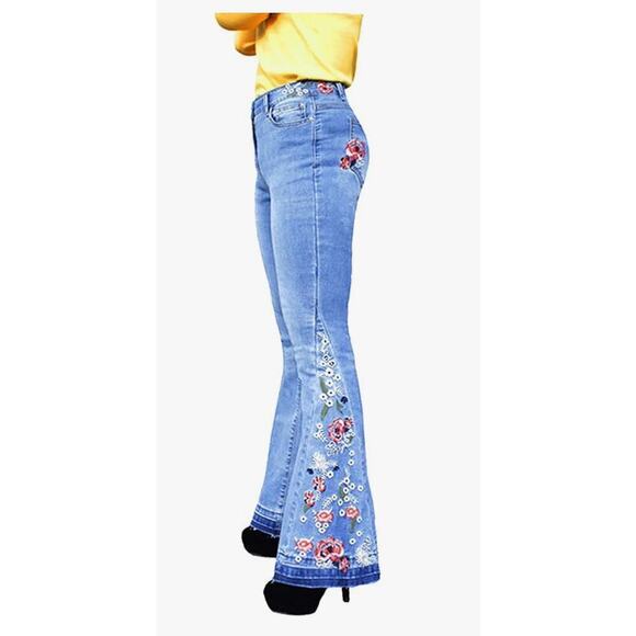 Vintage Denim - Y2K THcreasa women size 26 stretchy‎ Bell Bottom Jeans for Women High Waisted